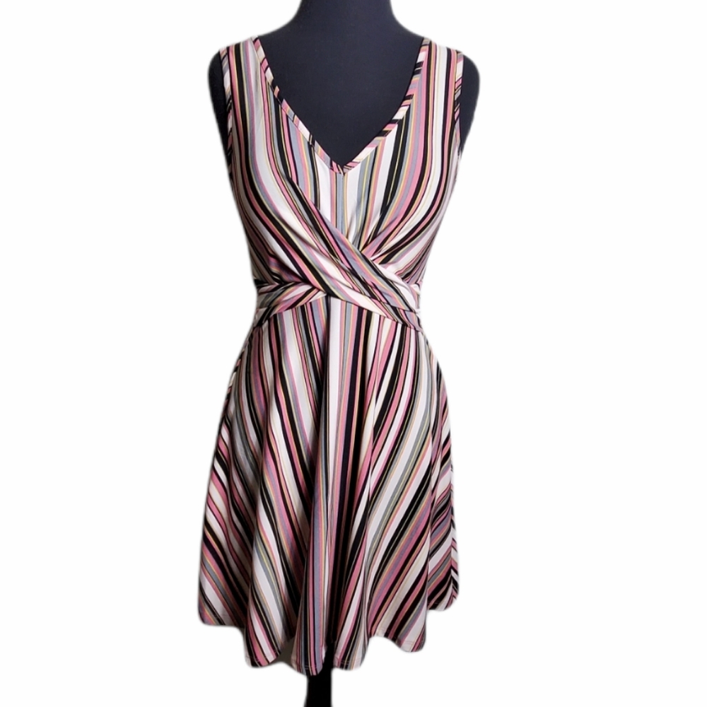 Candie's women's XS candy stripe v neck sleeveless fit flare dress Y2K open back